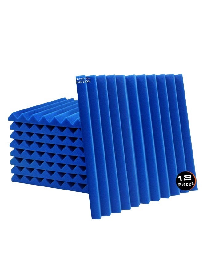 ACOUSTIC MOTION Foam Panels-Sound Proof WEDGE Panel With Self-Adhesive Set Of 12 3X30X30Cm Blue Stylish Acoustic Panels Basic For studio,recording,home,office,Acoustic Room Treatment - Image 1